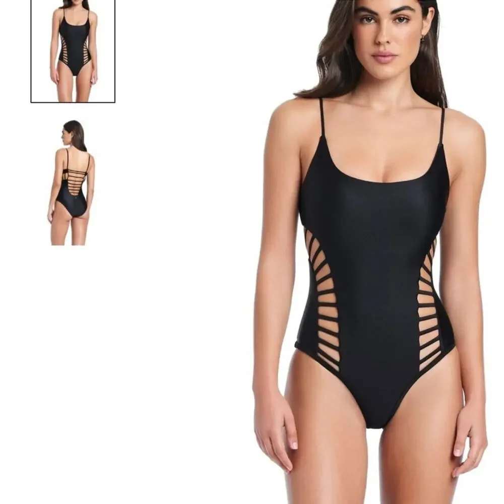 Red Carter Shine one piece swimsuit black S/M cutouts